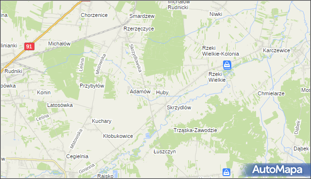 mapa Huby gmina Kłomnice, Huby gmina Kłomnice na mapie Targeo