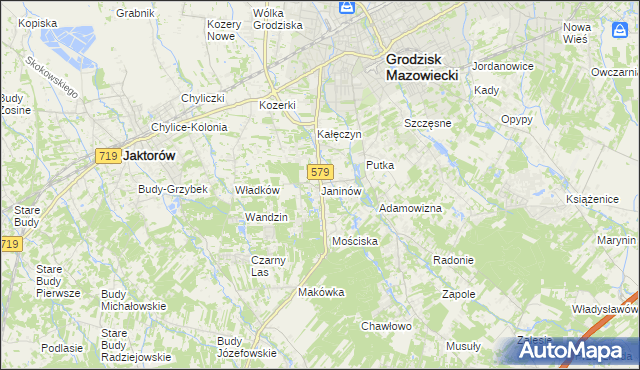 mapa Janinów gmina Grodzisk Mazowiecki, Janinów gmina Grodzisk Mazowiecki na mapie Targeo