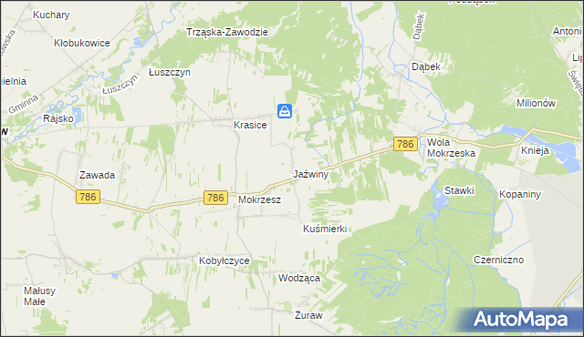 mapa Jaźwiny gmina Mstów, Jaźwiny gmina Mstów na mapie Targeo
