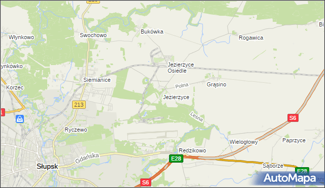 mapa Jezierzyce gmina Słupsk, Jezierzyce gmina Słupsk na mapie Targeo