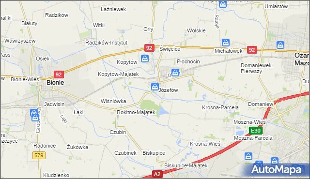 mapa Józefów gmina Ożarów Mazowiecki, Józefów gmina Ożarów Mazowiecki na mapie Targeo