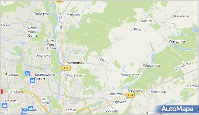 mapa Kicin gmina Czerwonak, Kicin gmina Czerwonak na mapie Targeo