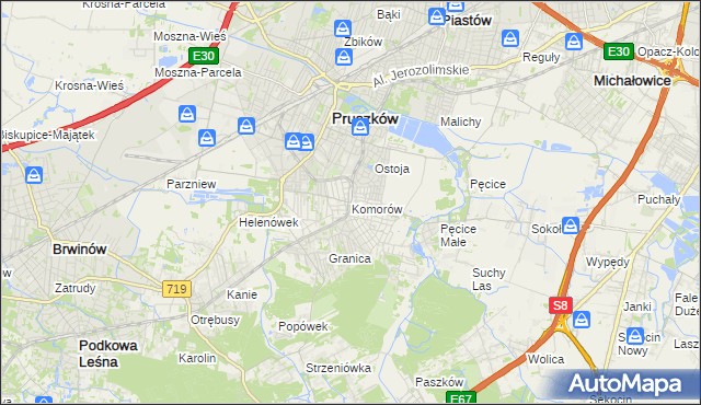 mapa Komorów gmina Michałowice, Komorów gmina Michałowice na mapie Targeo