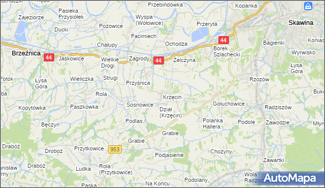 mapa Krzęcin gmina Skawina, Krzęcin gmina Skawina na mapie Targeo