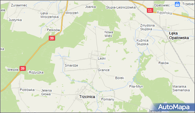 mapa Laski gmina Trzcinica, Laski gmina Trzcinica na mapie Targeo