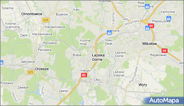 mapa Łaziska Górne, Łaziska Górne na mapie Targeo