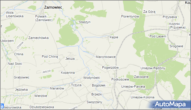 mapa Marcinkowice gmina Charsznica, Marcinkowice gmina Charsznica na mapie Targeo