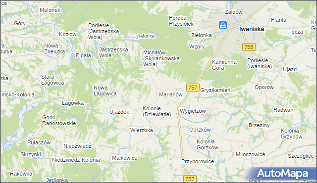 mapa Marianów gmina Iwaniska, Marianów gmina Iwaniska na mapie Targeo