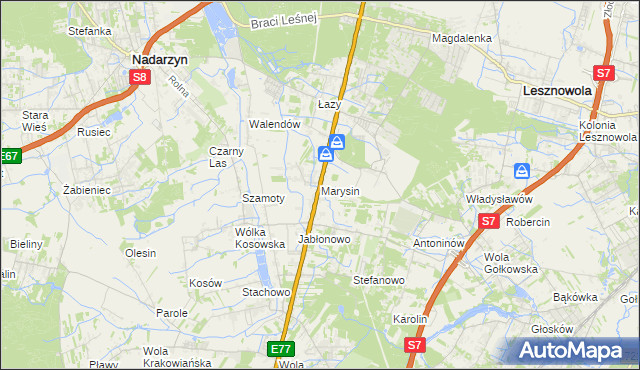 mapa Marysin gmina Lesznowola, Marysin gmina Lesznowola na mapie Targeo