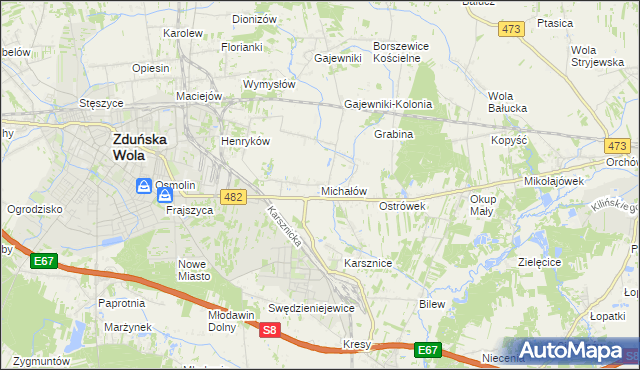 mapa Michałów gmina Zduńska Wola, Michałów gmina Zduńska Wola na mapie Targeo