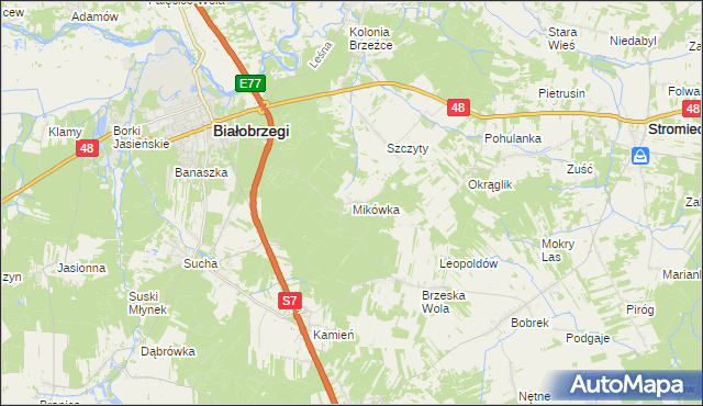 mapa Mikówka gmina Białobrzegi, Mikówka gmina Białobrzegi na mapie Targeo