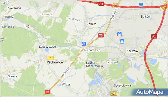 mapa Nieborowice, Nieborowice na mapie Targeo