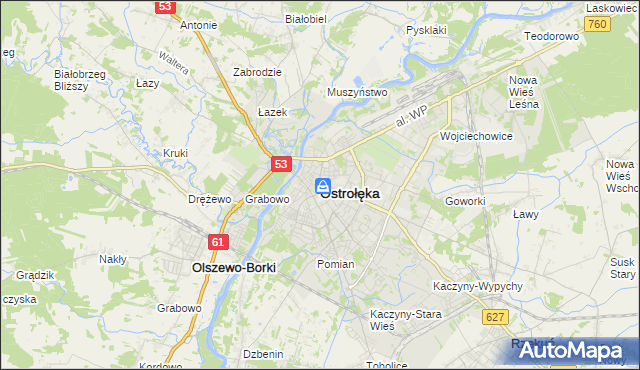 mapa Ostrołęka, Ostrołęka na mapie Targeo