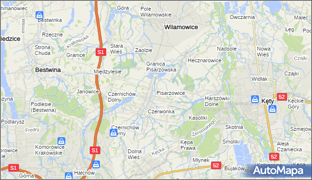 mapa Pisarzowice gmina Wilamowice, Pisarzowice gmina Wilamowice na mapie Targeo