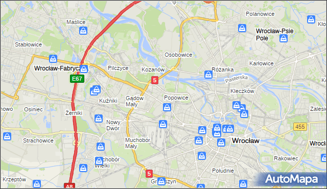 mapa Popowice gmina Wrocław, Popowice gmina Wrocław na mapie Targeo