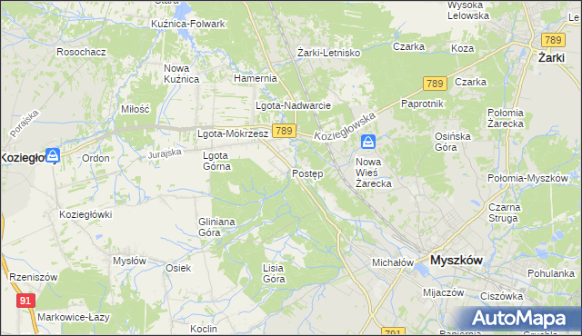 mapa Postęp, Postęp na mapie Targeo