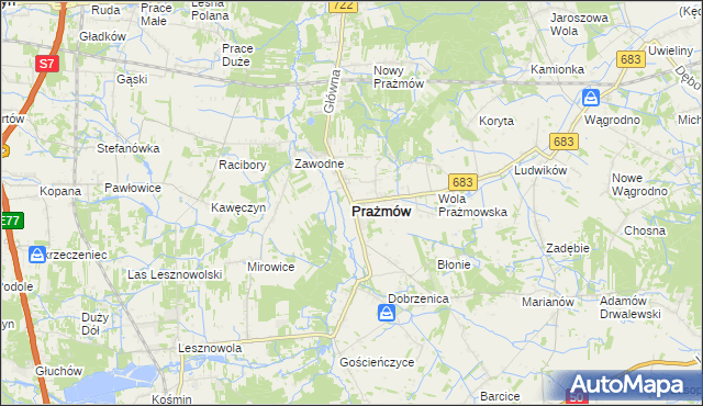 mapa Prażmów powiat piaseczyński, Prażmów powiat piaseczyński na mapie Targeo