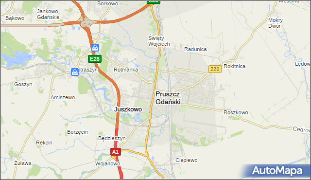 mapa Pruszcz Gdański, Pruszcz Gdański na mapie Targeo