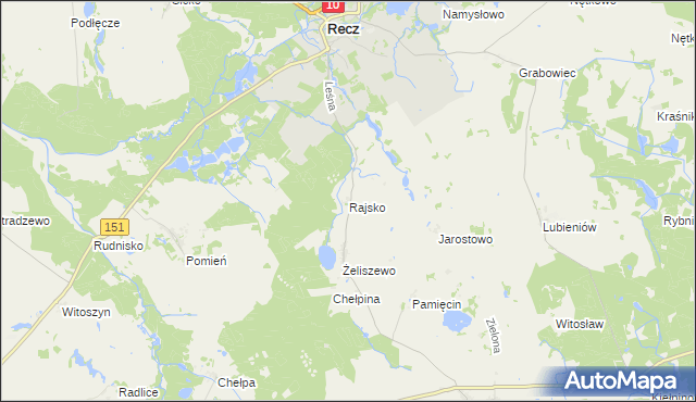 mapa Rajsko gmina Recz, Rajsko gmina Recz na mapie Targeo