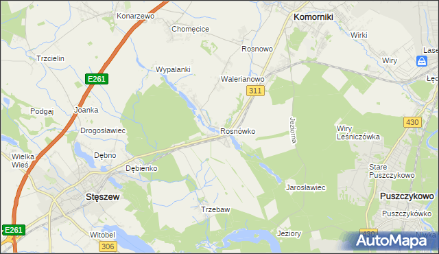 mapa Rosnówko gmina Komorniki, Rosnówko gmina Komorniki na mapie Targeo