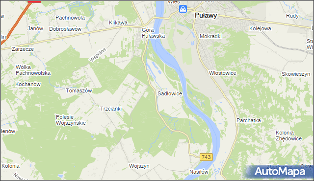 mapa Sadłowice gmina Puławy, Sadłowice gmina Puławy na mapie Targeo