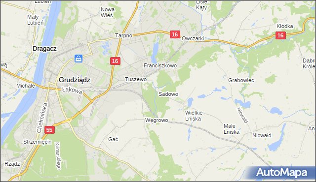 mapa Sadowo gmina Grudziądz, Sadowo gmina Grudziądz na mapie Targeo