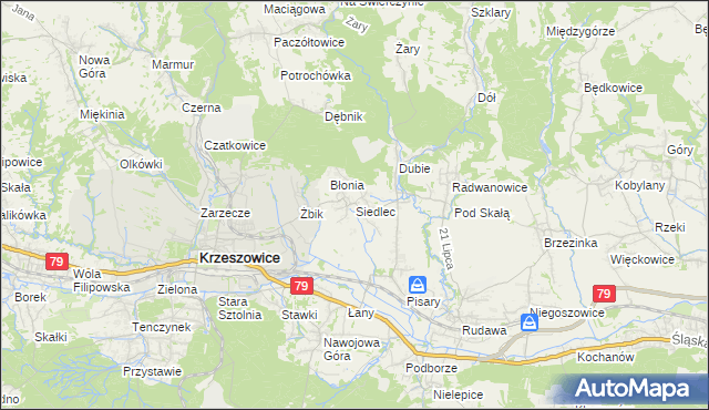mapa Siedlec gmina Krzeszowice, Siedlec gmina Krzeszowice na mapie Targeo