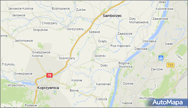 mapa Skotniki gmina Samborzec, Skotniki gmina Samborzec na mapie Targeo