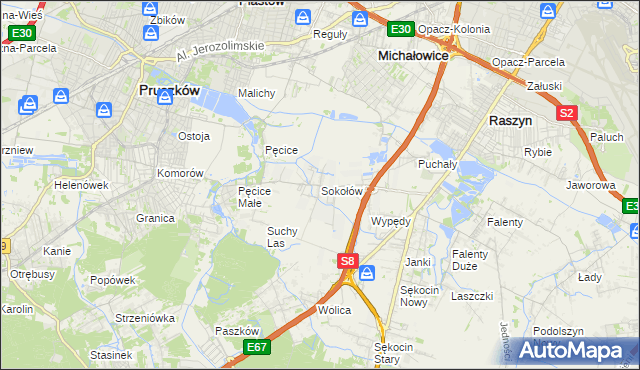 mapa Sokołów gmina Michałowice, Sokołów gmina Michałowice na mapie Targeo