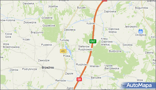 mapa Stefanów Ruszkowski, Stefanów Ruszkowski na mapie Targeo