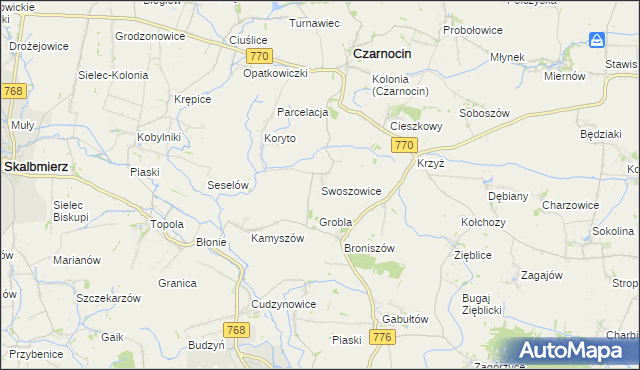 mapa Swoszowice gmina Czarnocin, Swoszowice gmina Czarnocin na mapie Targeo