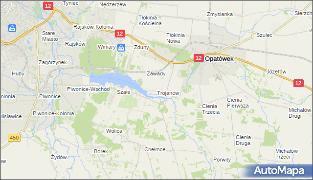 mapa Trojanów gmina Opatówek, Trojanów gmina Opatówek na mapie Targeo