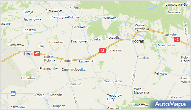 mapa Zakrzew gmina Kodrąb, Zakrzew gmina Kodrąb na mapie Targeo