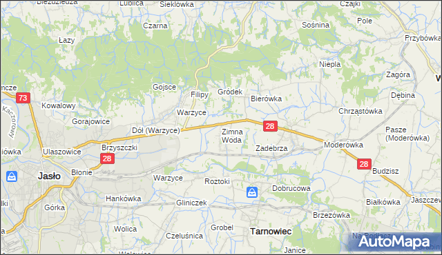 mapa Zimna Woda gmina Jasło, Zimna Woda gmina Jasło na mapie Targeo