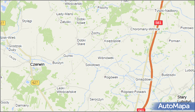 mapa Wiśniówek gmina Czerwin, Wiśniówek gmina Czerwin na mapie Targeo