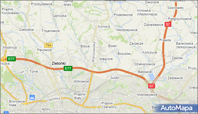 mapa Węgrzce gmina Zielonki, Węgrzce gmina Zielonki na mapie Targeo