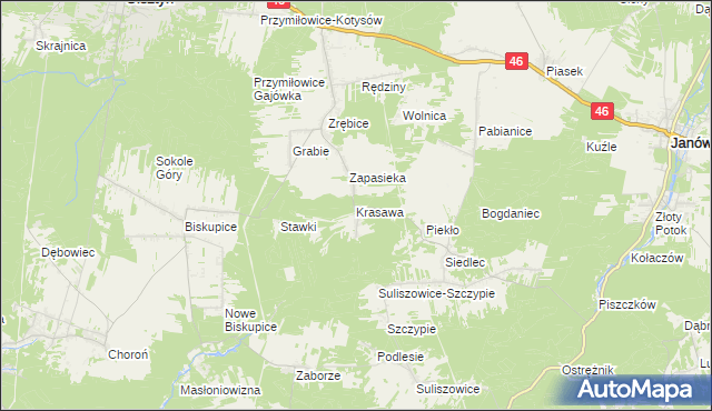 mapa Krasawa, Krasawa na mapie Targeo