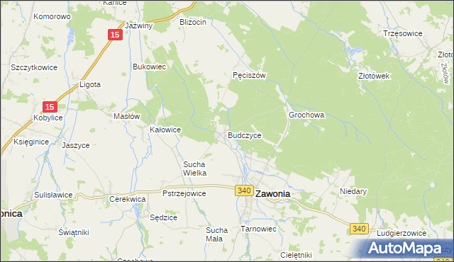 mapa Budczyce, Budczyce na mapie Targeo