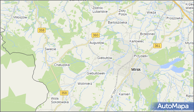 mapa Giebułtów gmina Mirsk, Giebułtów gmina Mirsk na mapie Targeo