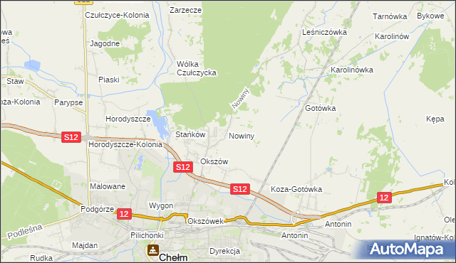 mapa Nowiny gmina Chełm, Nowiny gmina Chełm na mapie Targeo