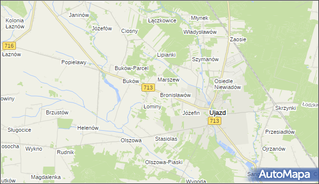 mapa Bronisławów gmina Ujazd, Bronisławów gmina Ujazd na mapie Targeo
