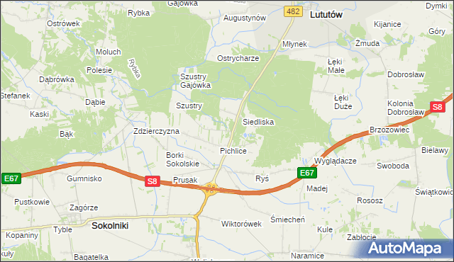 mapa Góry gmina Sokolniki, Góry gmina Sokolniki na mapie Targeo