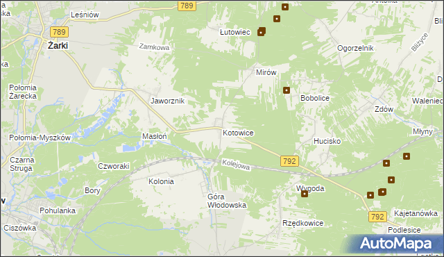 mapa Kotowice gmina Żarki, Kotowice gmina Żarki na mapie Targeo