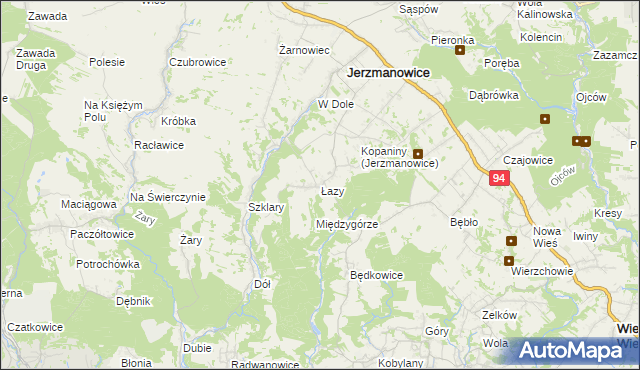 mapa Łazy gmina Jerzmanowice-Przeginia, Łazy gmina Jerzmanowice-Przeginia na mapie Targeo