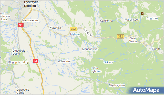 mapa Marianówka gmina Bystrzyca Kłodzka, Marianówka gmina Bystrzyca Kłodzka na mapie Targeo