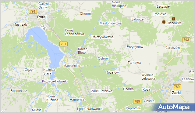 mapa Ostrów gmina Żarki, Ostrów gmina Żarki na mapie Targeo