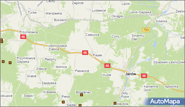 mapa Piasek gmina Janów, Piasek gmina Janów na mapie Targeo