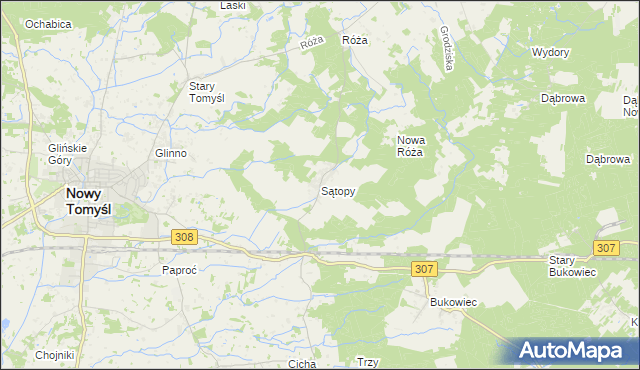 mapa Sątopy gmina Nowy Tomyśl, Sątopy gmina Nowy Tomyśl na mapie Targeo