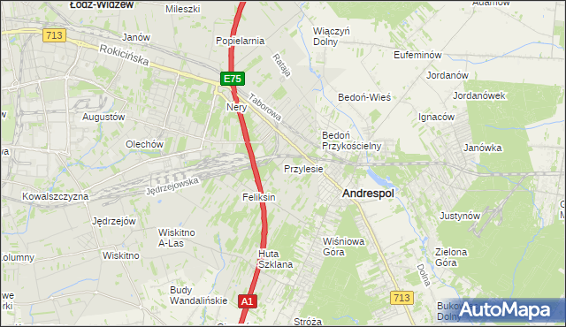 mapa Przylesie gmina Łódź, Przylesie gmina Łódź na mapie Targeo