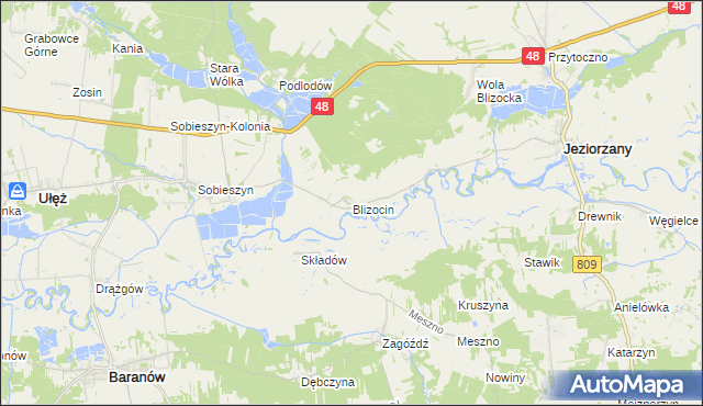 mapa Blizocin gmina Jeziorzany, Blizocin gmina Jeziorzany na mapie Targeo